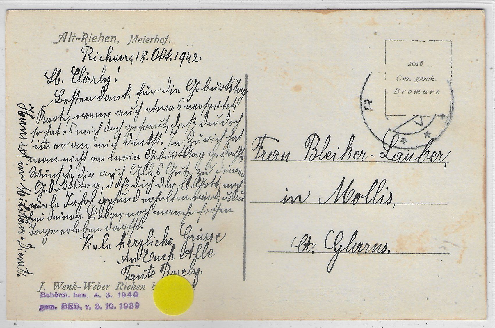 Cartoline postali: Alt-Riehen - Meierhof – Usato da Ettingen venduto da Kartenplanet 1