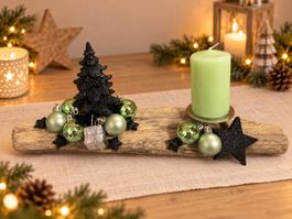 Weihnachtsdekoration Treibholz Kerze grün schwarz neu