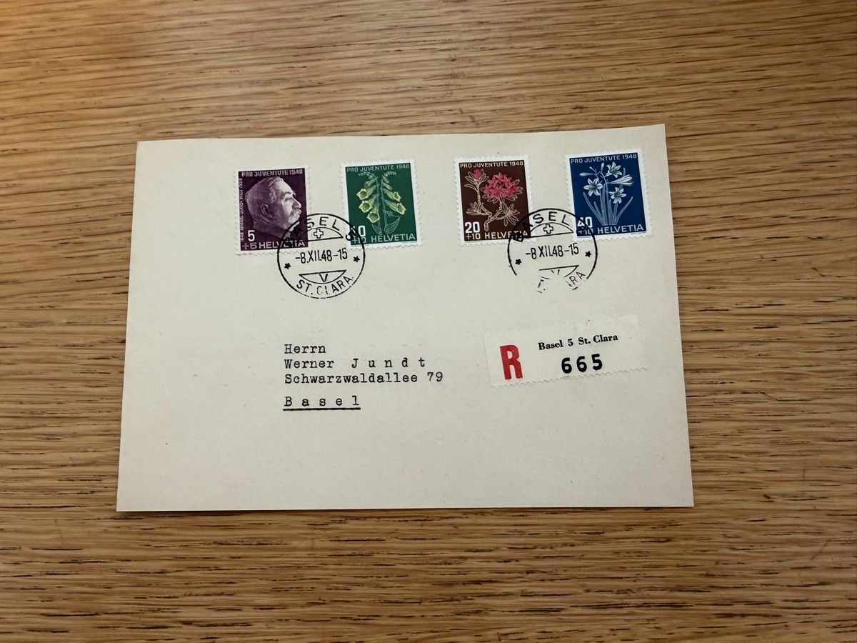 Tutti i francobolli: Satz R-Brief Pro Juventute 8.12.1948 – Usato da Murgenthal venduto da Tina_4055