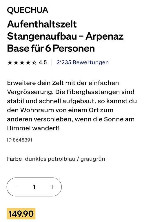 Tende : Arpenaz Aufenthaltszelt – Usato da Chur venduto da Frei3912 1