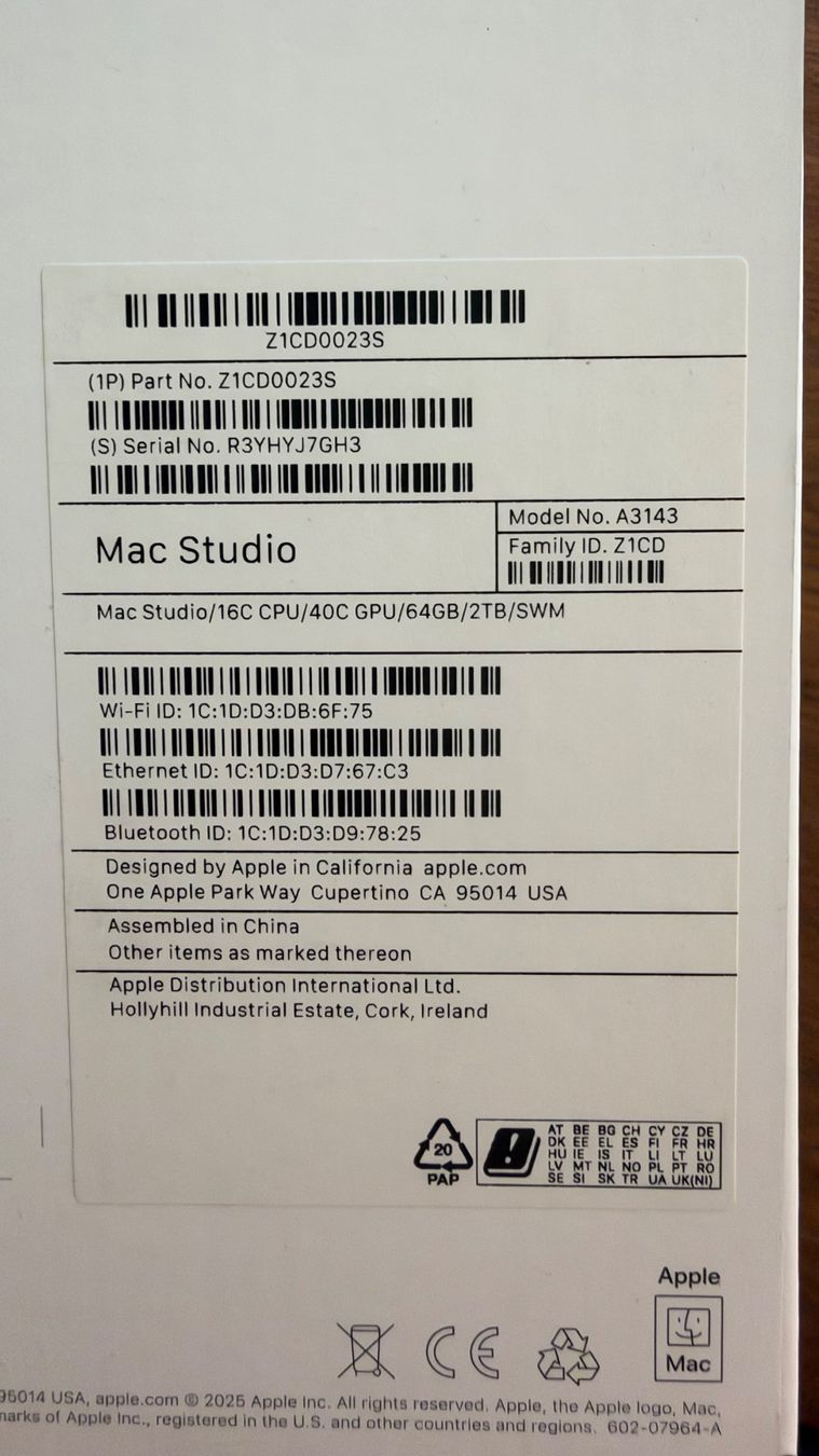 Apple PCs: Apple Mac Studio M4 Max, 64GB RAM, 2TB Speicher – Gebraucht aus Wallisellen von Sgghet 1