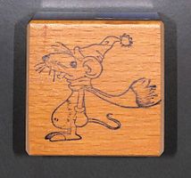 Maus mit Schal und Mütze (Holzsockel mit Gummistempel