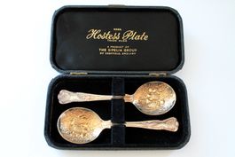Sheffield Hostess Plate * 2 antike LÖFFEL vergoldet