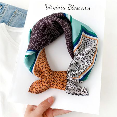 New 53cm 100% Silk Scarf, Brown Orange Green Silk Neck Scarf