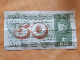 Schweizer Banknote 50 Franken Note aus dem Jahr 1974