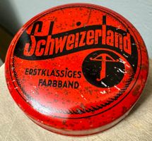 Antike Blechdose Farbband „Schweizerland“ 6 cm