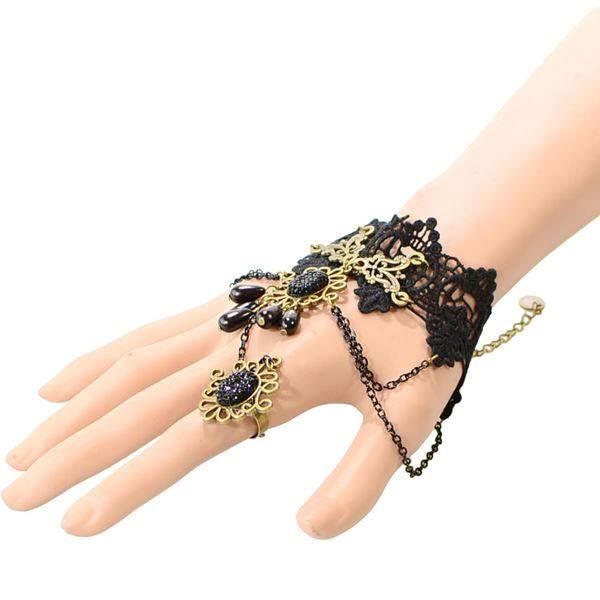 Bracciali & Braccialetti: Armband gotisch schwarz Spitze mit Ring – Nuovo e nell'imballaggio originale da Alpnachstad venduto da perlengaby 2