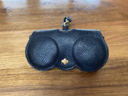 Brillenetui schwarz Schlangenoptik Leder Neuwertig 13.5 cm