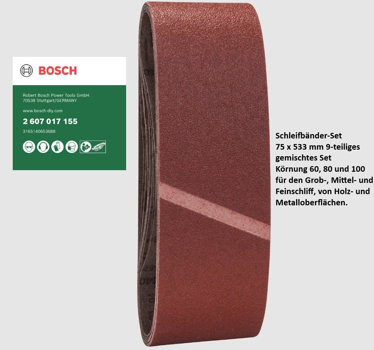 Bosch Smerigliatrici & Lucidatrici: Schleifbänder-Set 75 x 533 mm 9-teiliges gemischtes Set – Nuovo e nell'imballaggio originale da Koppigen venduto da Bracher_Mail-House 1