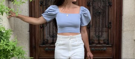 Zara Top, Hellblau, Puffärmel, Grösse S
