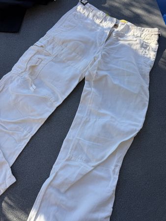 Damen Cargo Hose weiss Leinen Baumwolle Grösse 26 gut