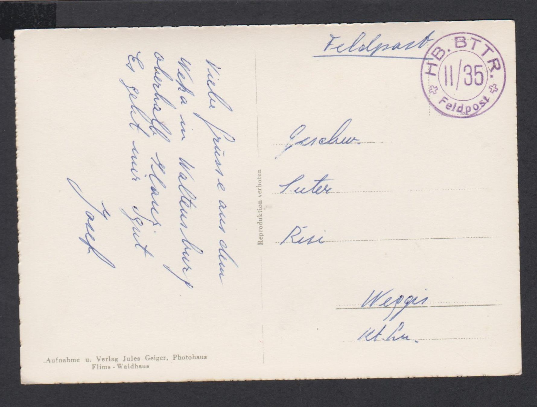 Ansichtskarten: Waltensburg   :   alte Ansichtskarte mit Feldpost-Stempel – Gebraucht aus Vitznau von Ropaku 1