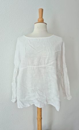 TUNIKA BLUSE LEINEN LEINENBLUSE L XL WEISS TOP ZU MONARI