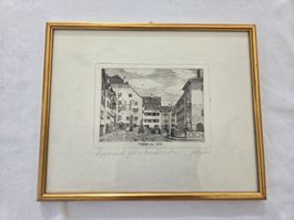 Original reiner Kupferstich "Hofplatz zu Wil"
