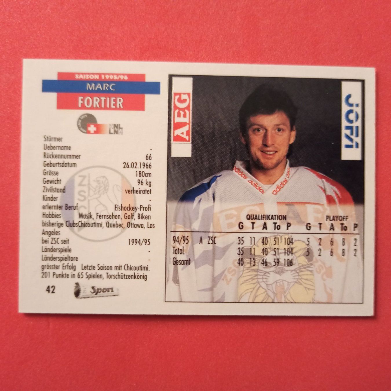 Sammelbilder & Trading cards: Marc Fortier - ZSC Card - 1995/96 – Gebraucht aus Dübendorf von kb86_MOVIE 1