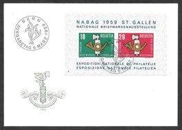 FDC Block Nr. W38 Nabag St. Gallen ET Bern 9.3.1959