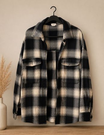 Damen Hemdjacke kariert schwarz weiss Grösse M neuwertig