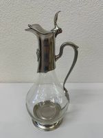 Vintage Glas Karaffe mit Zinnbeschlag und Traubenmotiv