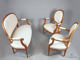 Sitzgruppe, Louis XVI - Sofa und zwei Armlehnsessel