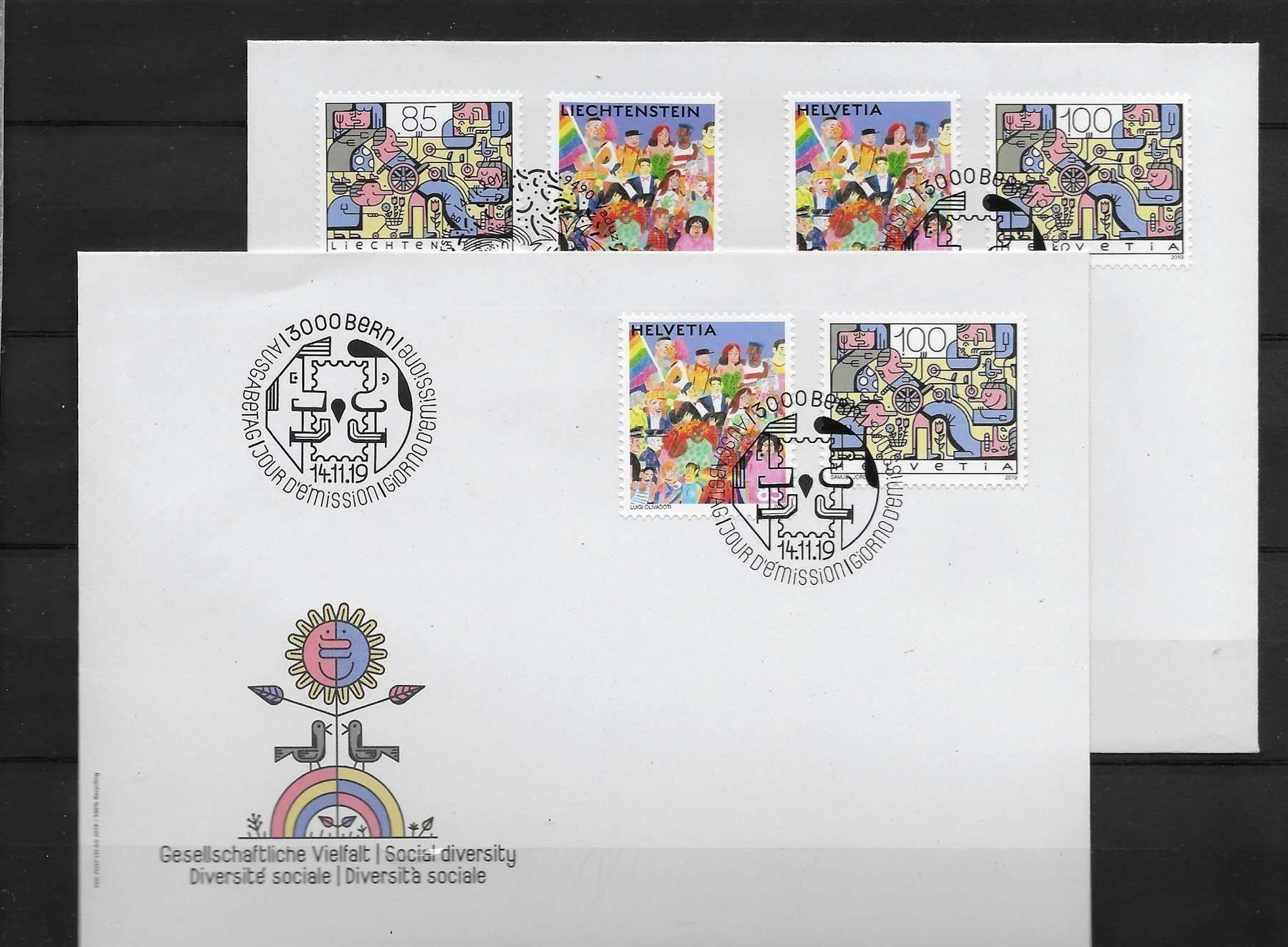 Alle Briefmarken: F1756 - 2 FDC diversité sociale – Gebraucht aus Trélex von Phil_Albert