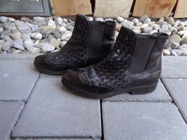 Edle Stiefelette echt Leder schwarz Gr. 39,5 - 400026