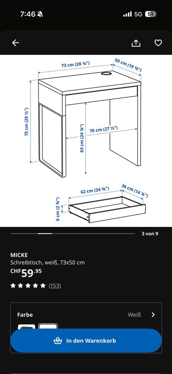 Scrivanie: Schreibtisch mit Stuhl IKEA MICKE  – Usato da Glattpark(Opfikon) venduto da NadjaRr 1