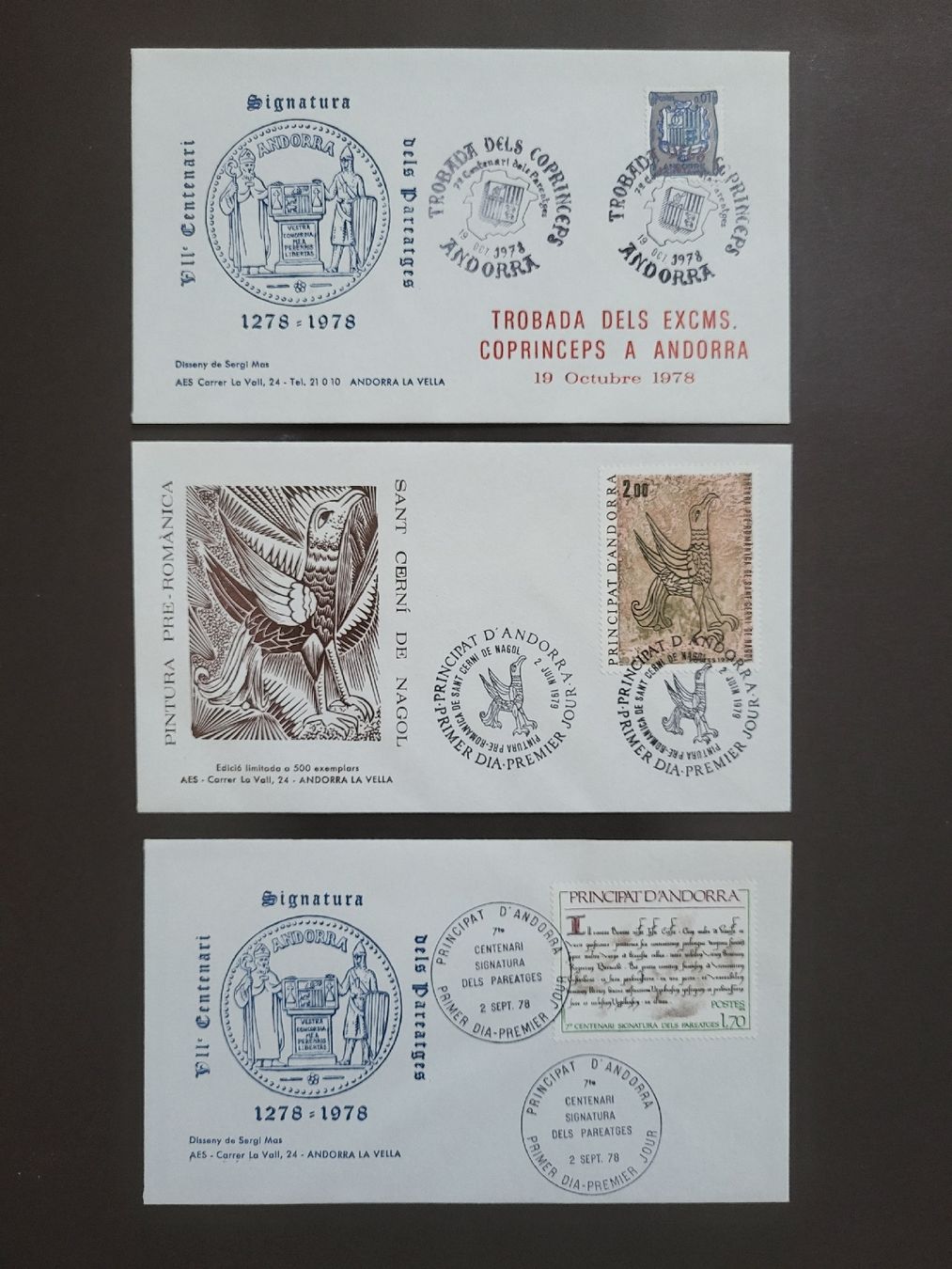 Alle Briefmarken: 1978, Andorra  -  3 Erstagsbriefe – Gebraucht aus stäfa von brandy66