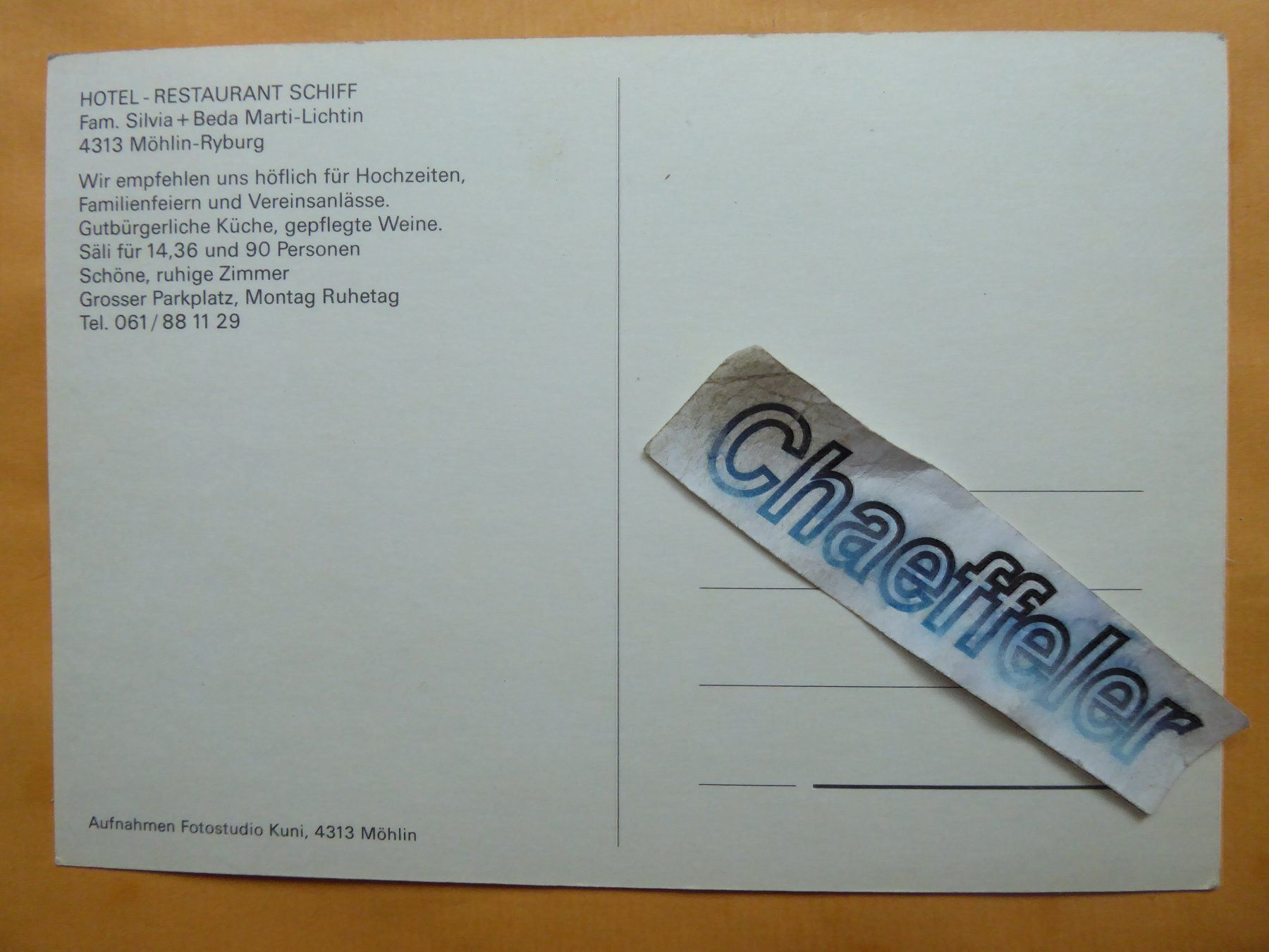 Cartoline postali: Hotel Restaurant Schiff, Möhlin - Ryburg – Usato da Zürich venduto da Chaeffeler 1