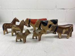 Holztiere Sammlung: Kühe, Pferde, Ziegen - Vintage Deko