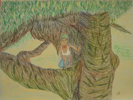 Pastell Zeichnung: Junge in Mangobaum