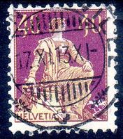 HELVETIA MIT SCHWERT 40 RP TYPE 2 VOLLSTEMPEL 1913 -97