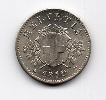 Tutti le monete: (1589) CH, 20 Rappen, 1850, Super, Prooflike, stgl – Usato da Rüthi (Rheintal) venduto da erdnuessli1 1