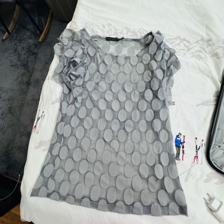 Chemisier Femme Gris à Pois, Taille 38, État Impeccable