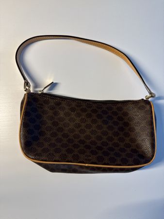 Celine Vintage Baguette Bag Umhängetasche Braun Leder Canvas