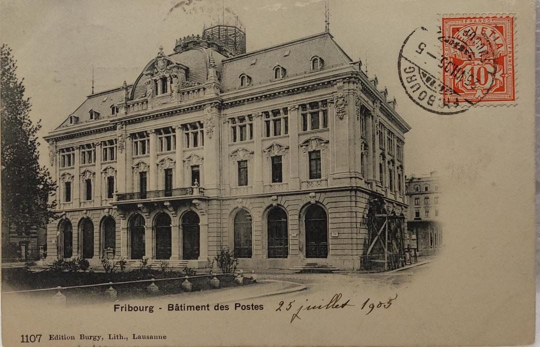 Ansichtskarten: FRIBOURG   -  Bâtiment des Postes  -  1905 – Gebraucht aus Delémont von Domdom1