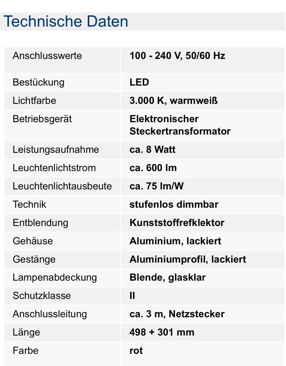 Lampade: Waldmann Tischleuchte PARA.MI Netzbetrieb rot – Usato da Zürich venduto da 183_hk22 5