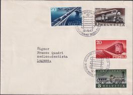 1947, FDC Nr.277-280, (Eisenbahn-Marken) nach Lugano