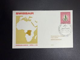 Swissair Erstflugbrief Kinshasa-Zürich 1970