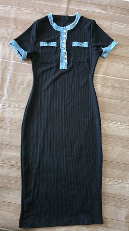 ​😍 Y2K Midi-Kleid schwarz - M - Denim-Details & Knöpfen
