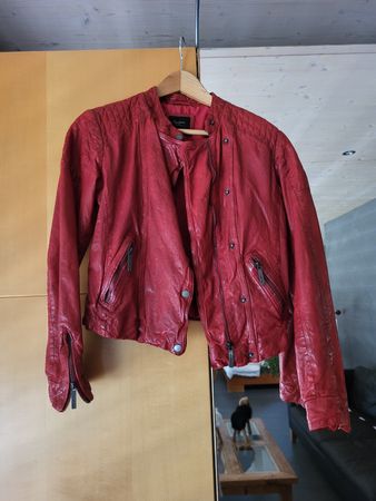 Veste en cuir Pepe Jeans London rouge, taille XS