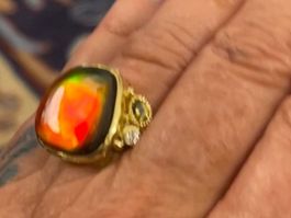 STUNNER! Canadian Ammolite SS925 14k Rose Gold Vermeil Ring