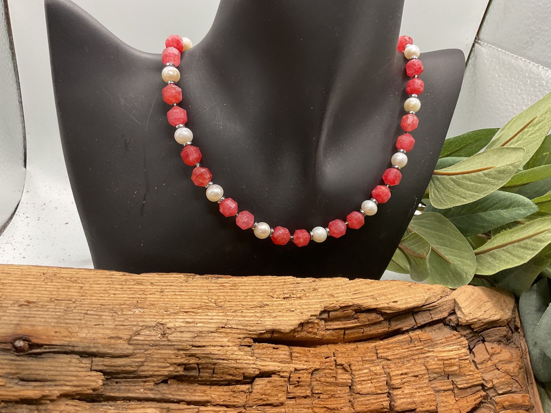 Catenine: Collier Rhodochrosit und Süsswasserperlen – Usato da luzern venduto da Alpendorf1 1