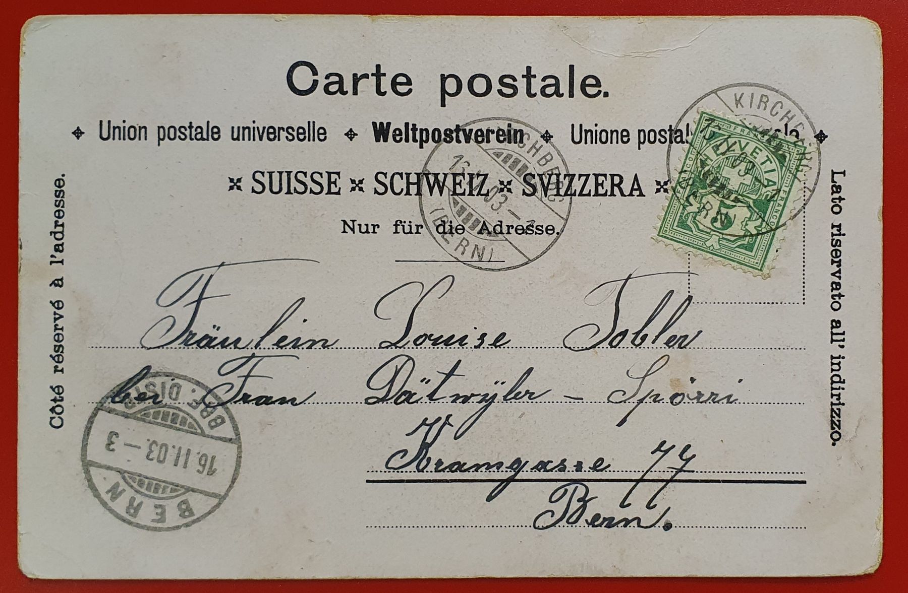 Cartoline postali: Gruss aus Kirchberg 1903 – Usato da Kreuzlingen venduto da Rschweiz1 1