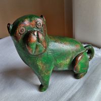 Antike Holzfigur Spielzeug Hund Boxer ca 1920 Handmade