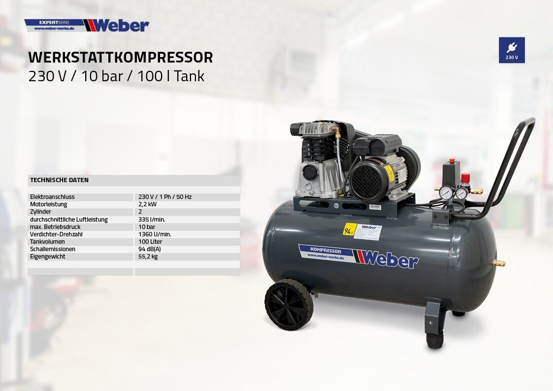 Compresseurs: Weber WZ-KP10-100 Werkstattkompressor – Neuf avec emballage d'origine à Bottighofen par zaap 4