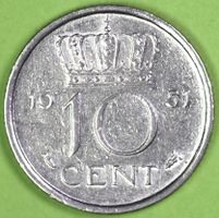 1951 / NIEDERLANDE / 10 CENT - MÜNZE / SEHR GUT ERHALTEN !