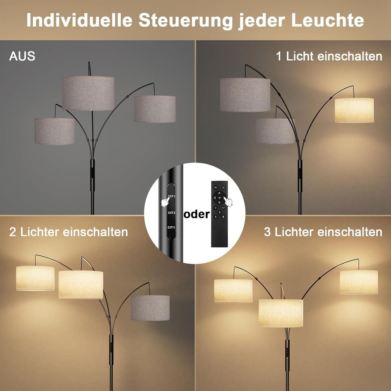 Lampes: Bogenlampe LED dimmbar 36W Fernbedienung Stoffschirm – Neuf avec emballage d'origine à Schaffhausen par tra_6j5m 2