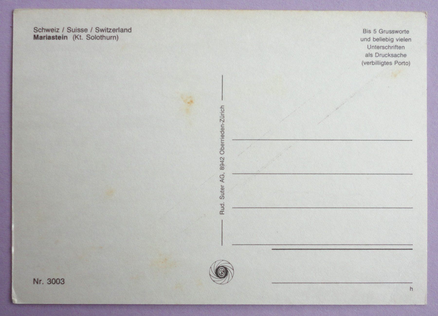 Cartoline postali: Mariastein (Kt. Solothurn) – Difettoso da Fétigny venduto da Billy2miny 1