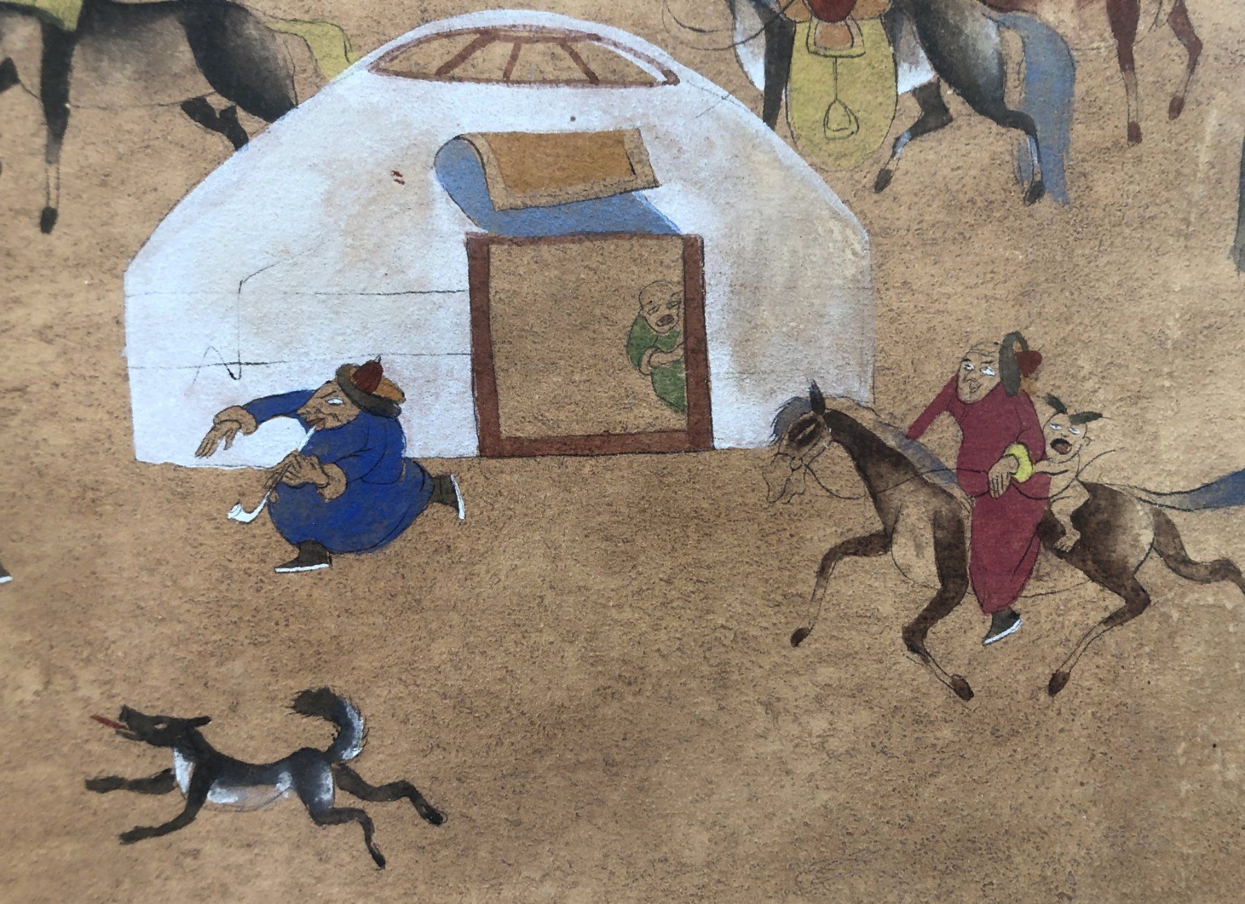 Gemälde: Mongolisches Gemälde Mongol Zurag - Steppenleben Pferde – Gebraucht aus Schaffhausen von durruti 4