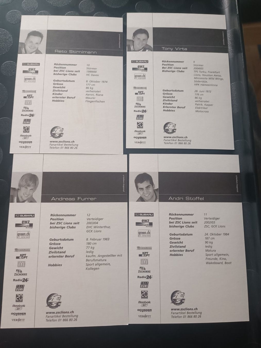 Autografi: ZSC  Set -  4x handsigniert – Usato da Menziken venduto da Artographs 1